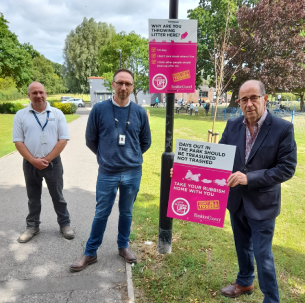 Installing park signage - We're Cleaning Up 2020 - Basildon Borough Council