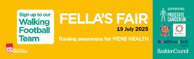 Banner image showing Fella's Fair and Walking Football with partner logos