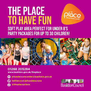 Image promoting The Place Multi-purpose Leisure Centre in Pitsea; the place for children to have fun