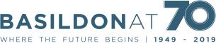 Brand Logo - Basildon at 70 celebrations - shows lettering 'Basildon at 70 , 1949-2019, Where the future begins'