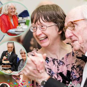 Image: shows a photo of a couple at the over 60s and 70s Vintage Tea Dance at Woodlands School, Basildon - A Basildon at 70 event.