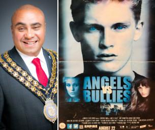 Decorative image - Basildon at 70 Monday Memory photo - Shows Mayor of Basildon with Poster of film 'Angels and Bullies' in which he featured in 2012